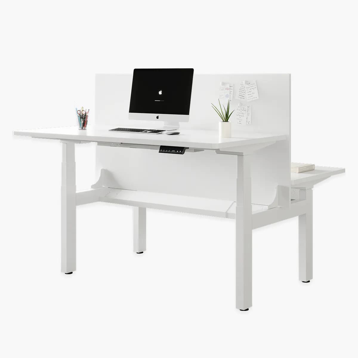 Dual-Station Electric Standing Desk Independent Height Control, Integrated Privacy Screen