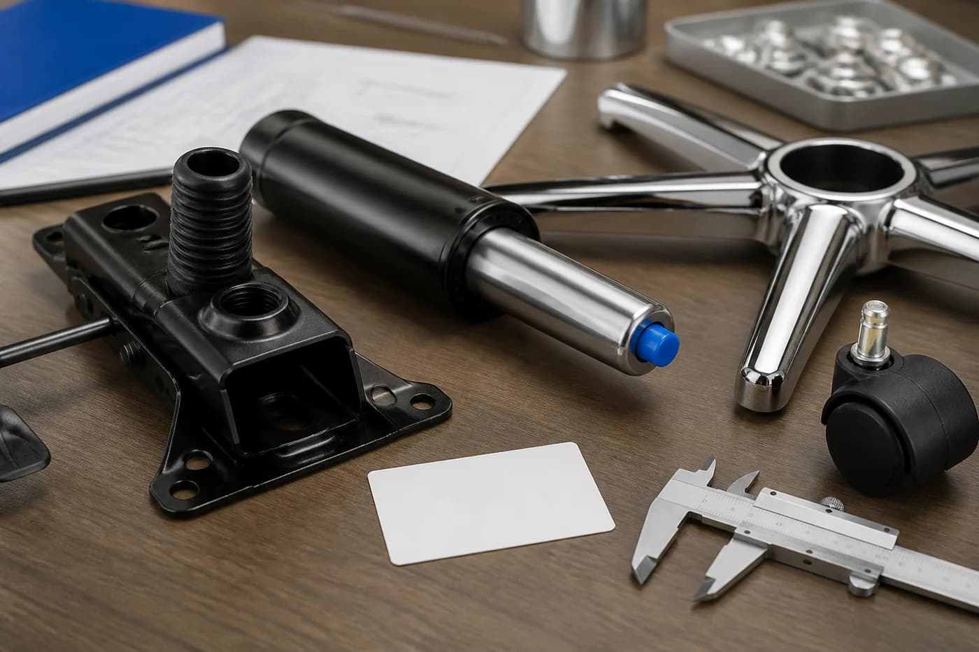 Unbranded office chair gas lift, base socket and mechanism reviewed with a neutral caliper