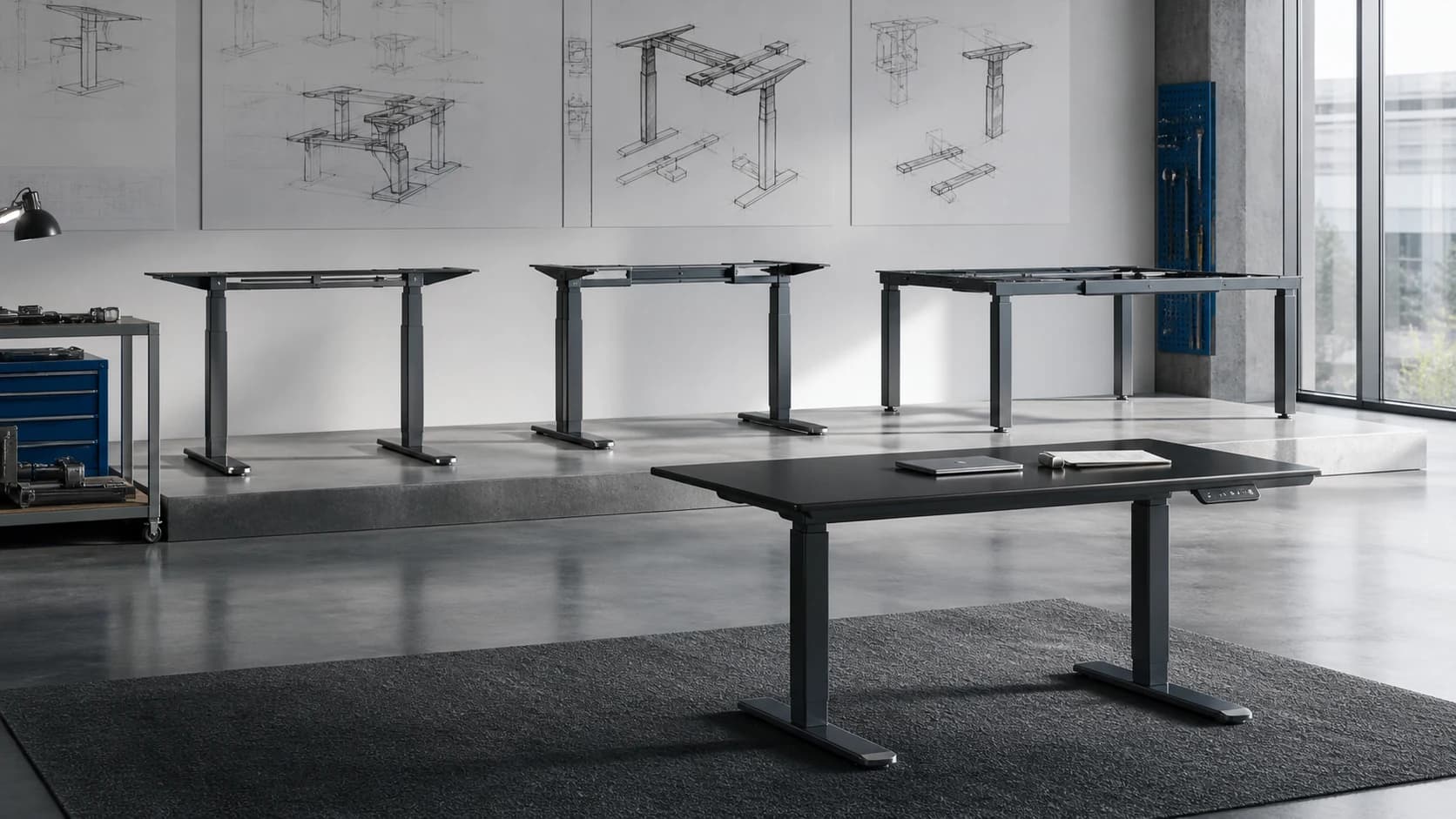 Engineering review of single, dual and four-leg electric standing desk frame architectures