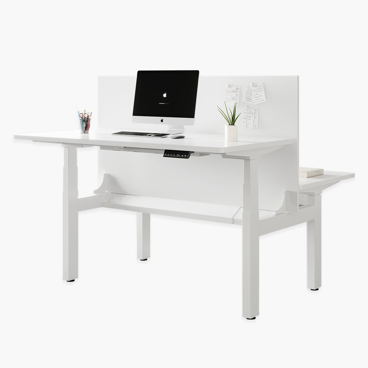 Dual-Station Electric Standing Desk Independent Height Control, Integrated Privacy Screen
